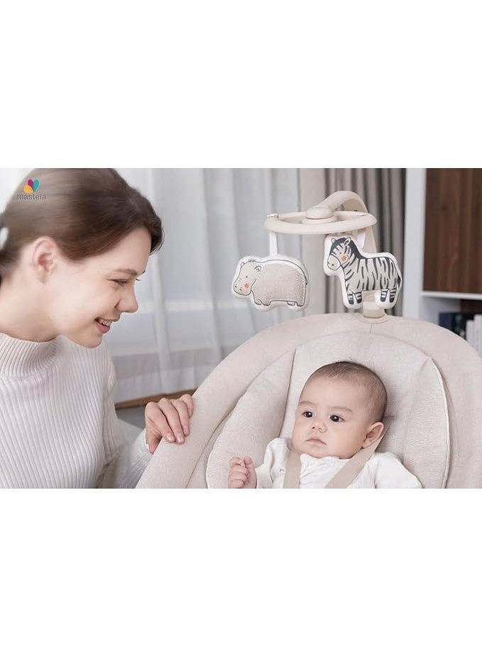 ماستيلا كرسي هزاز ذكي للأطفال حديثي الولادة – أرجوحة كهربائية - سرير اطفال كهربائي متعدد الاستخدام - مقعد مريح وآمن مع حزام أمان وألعاب معلّقة – تصميم عصري لتهدئة ونوم الرضّع - Image 2